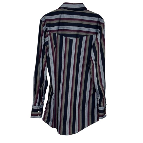 Ely Cattleman Shirt Mens Small Black Gray Burgundy Striped Western Pearl Snap - Picture 5 of 6